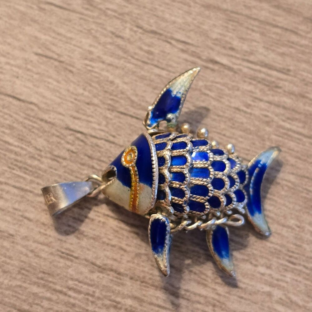 Vintage Chinese Cloisonné Articulated Fish Pendant